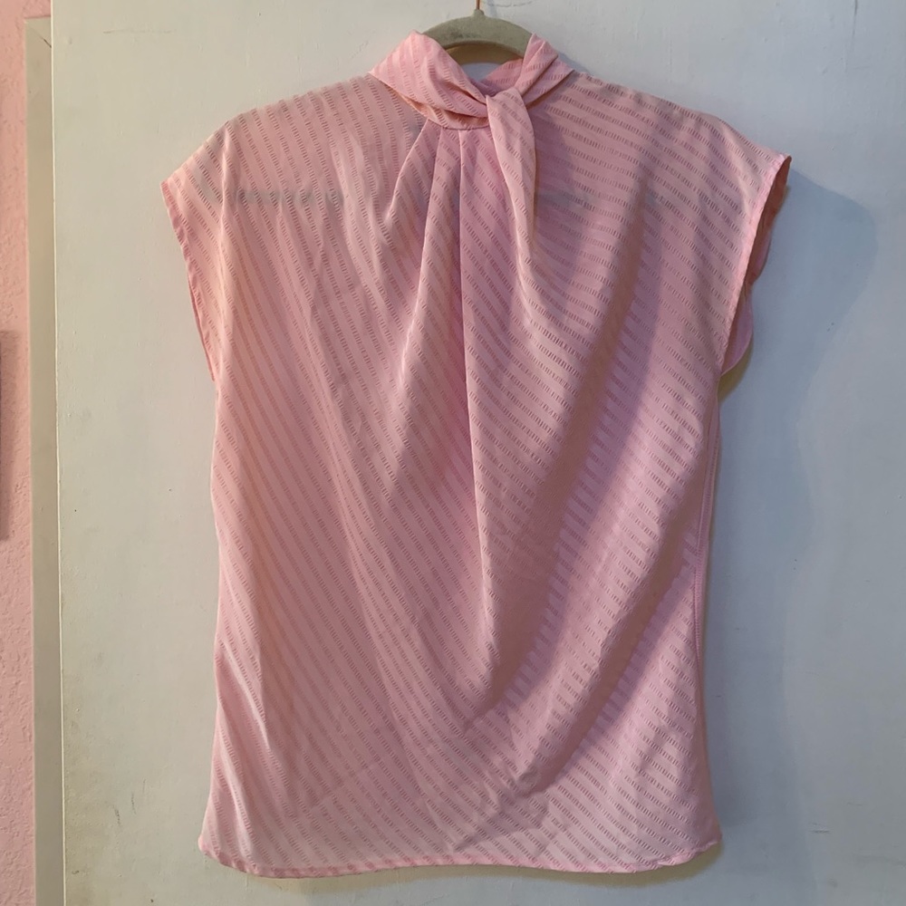 Vintage mock neck pink blouse, very lightweight